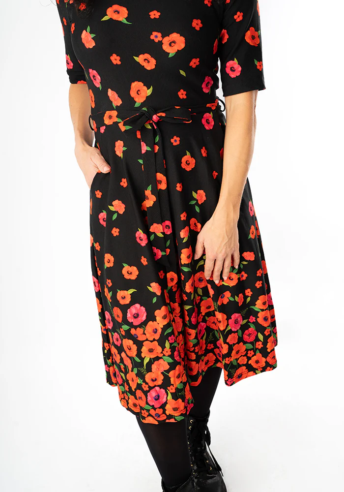 Parisa Poppy Border Print Cotton Swing Dress - Image 8
