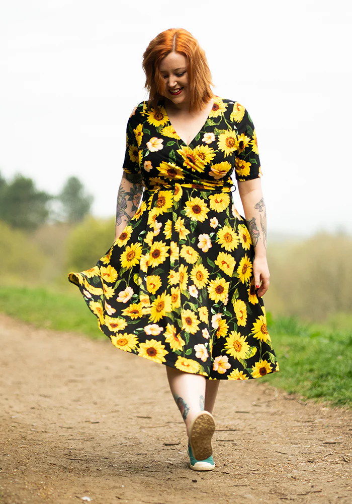 Philomena Black Sunflower Print Cotton Swing Dress - Image 6
