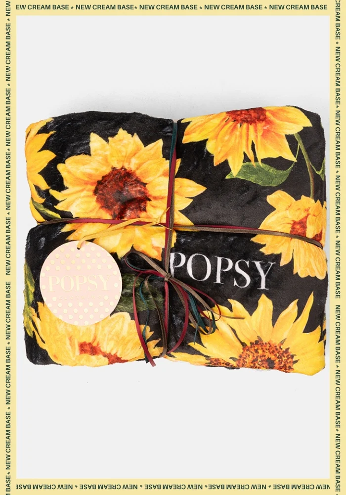 Black Sunflower Print Plush Throw Blanket (Pop-Under)