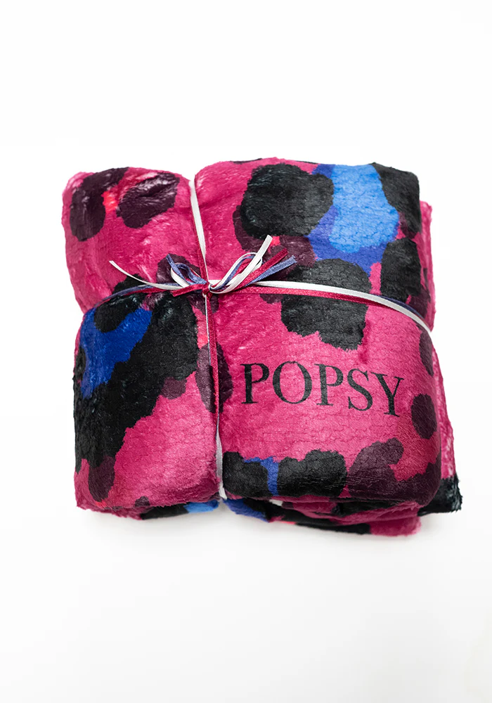 Pop-under Large Scale Pink Animal Print Plush Blanket