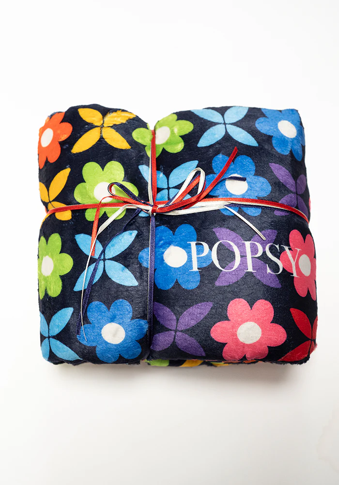 Pop-under Retro Rainbow Floral Print Plush Blanket