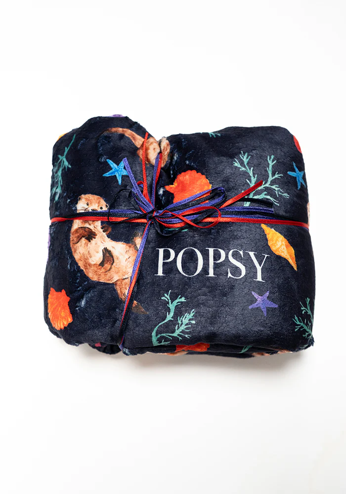 Sea Otter Print Plush Throw Blanket (Pop-Under)