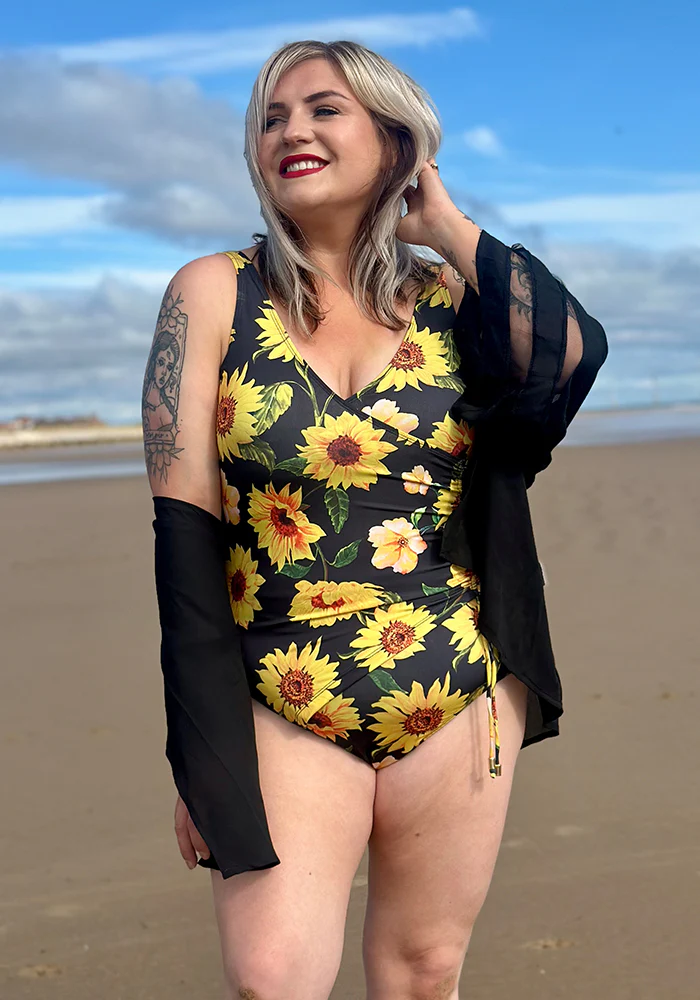 Black Sunflower Side Ruched Swimsuit