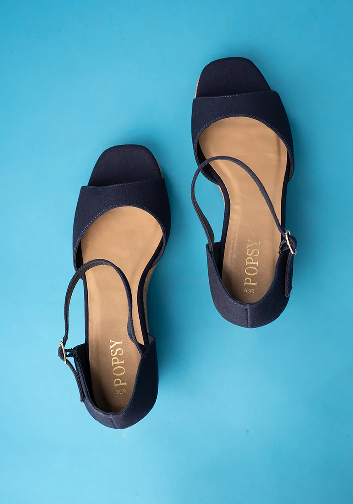 Popsy Navy Cork Heel Wedges - Image 4
