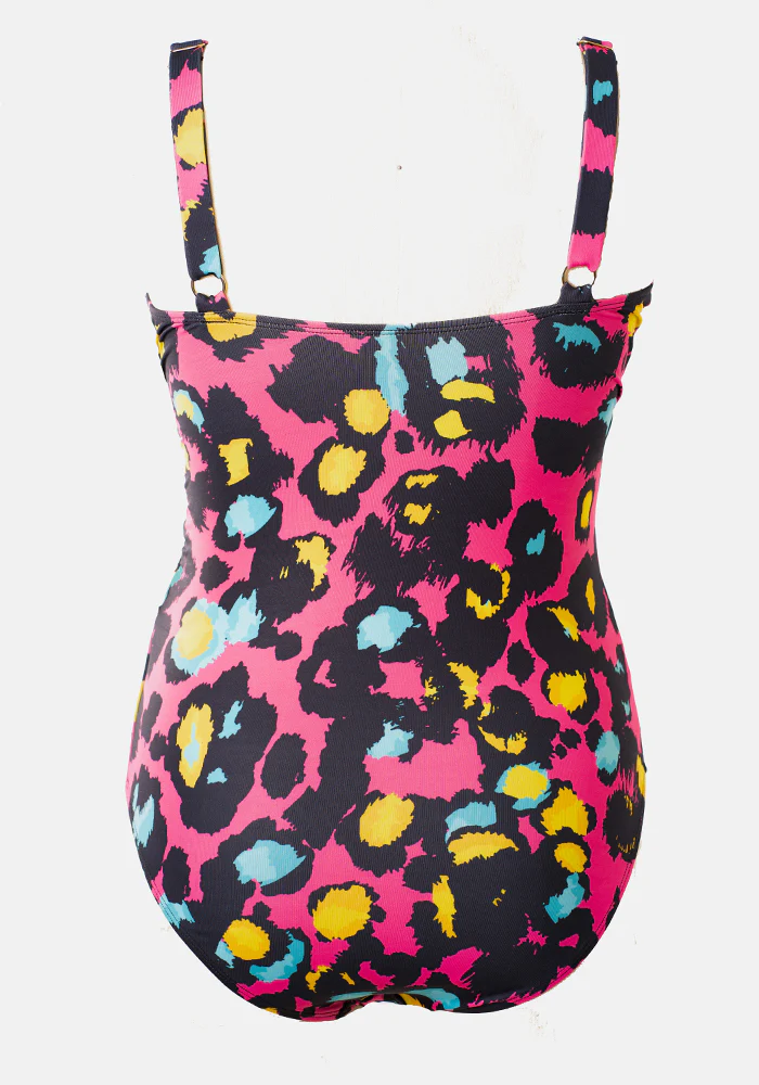 Pink Animal Print Side Ruched Swimsuit - Image 5