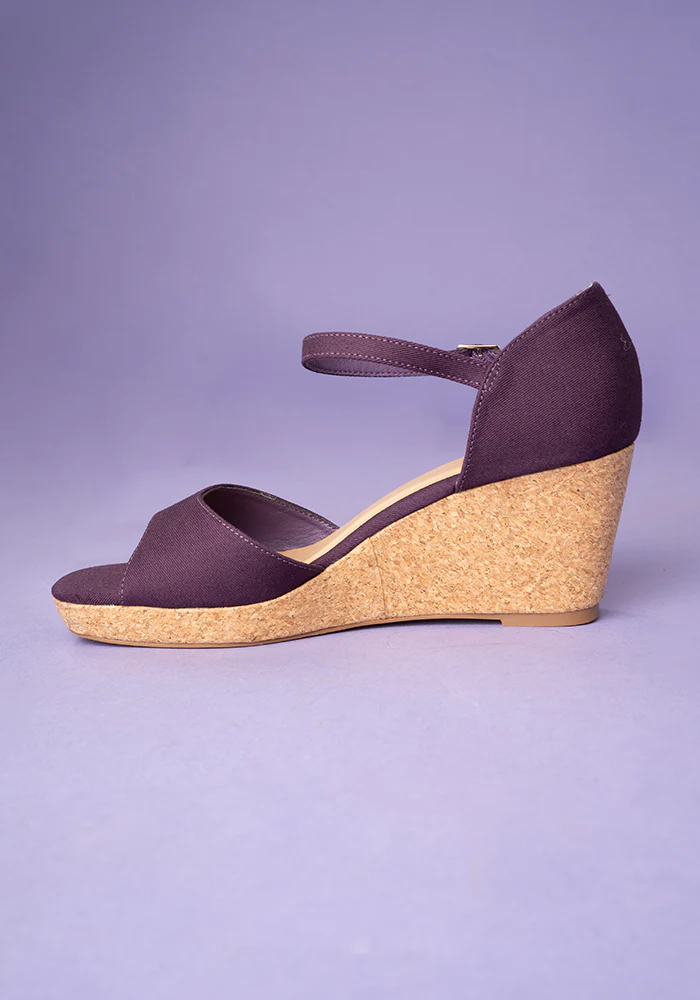 Popsy Purple Cork Heel Wedges - Image 3