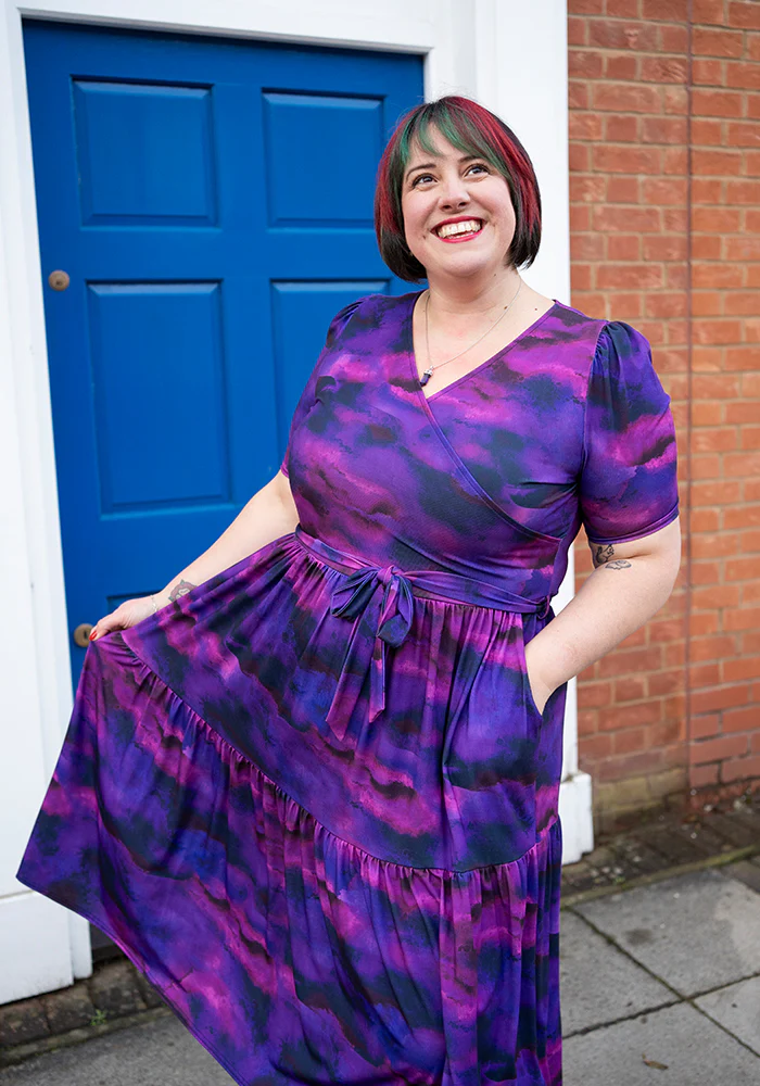 Portia Purple Ombre Print Midi Dress - Image 9