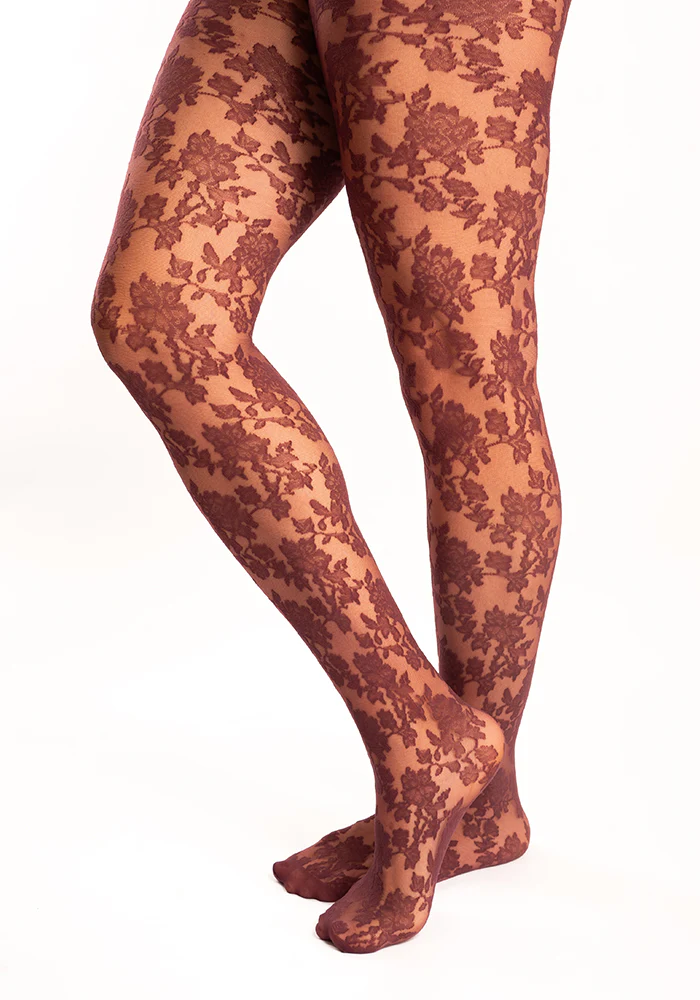 Premium Bouquet Lace Tights (Bordeaux)