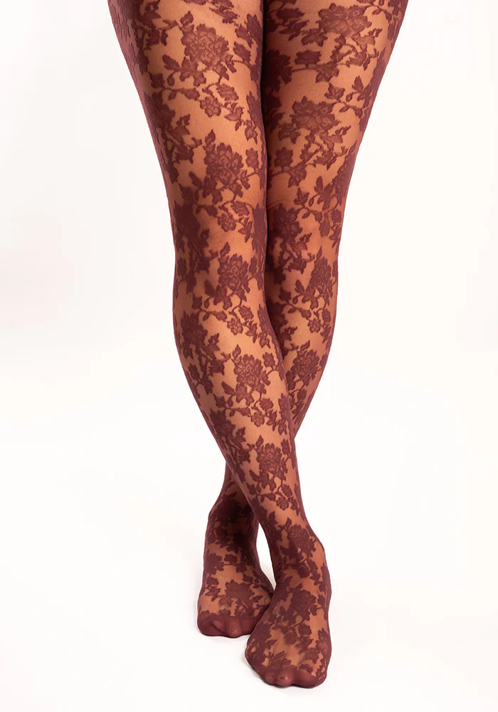Premium Bouquet Lace Tights (Bordeaux) - Image 3