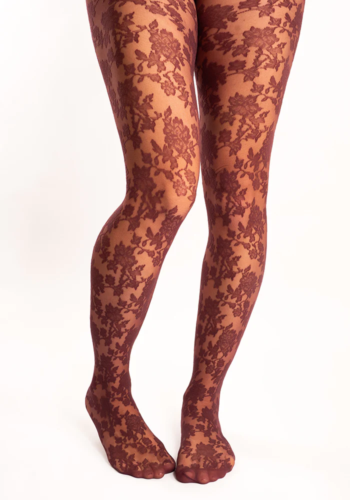 Premium Bouquet Lace Tights (Bordeaux) - Image 4