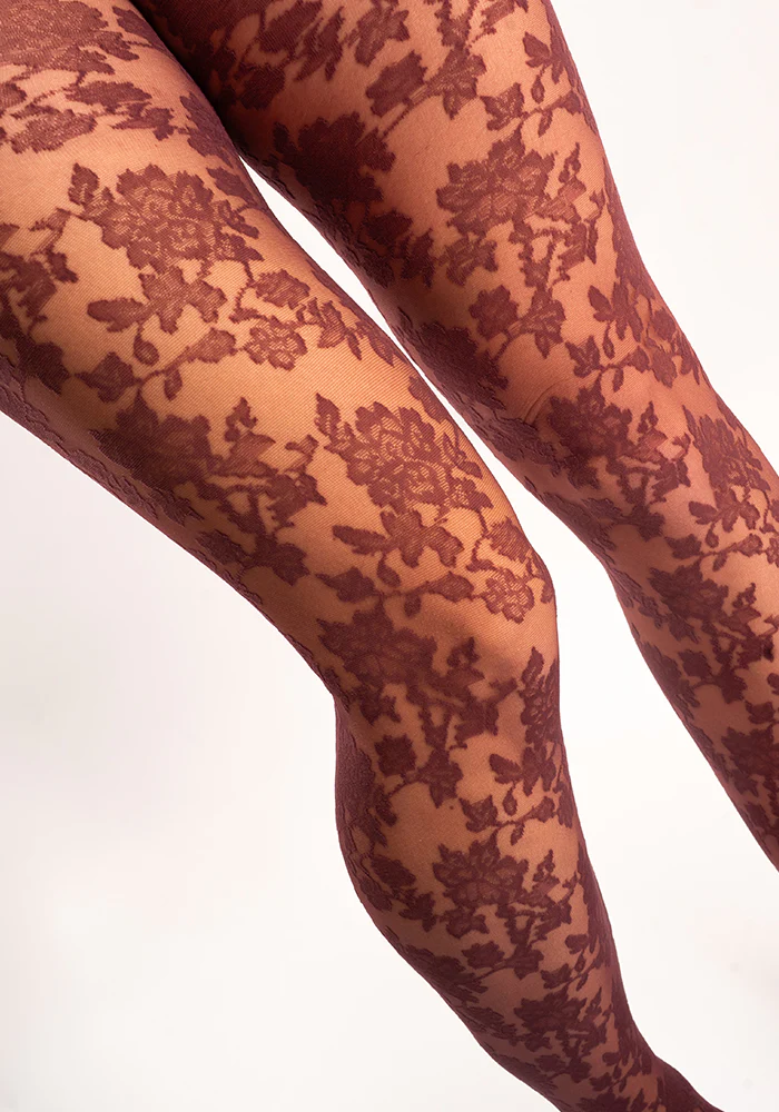 Premium Bouquet Lace Tights (Bordeaux) - Image 5