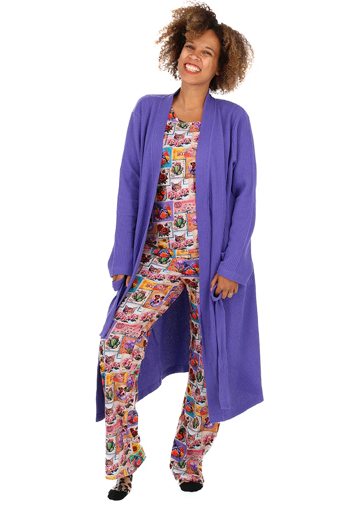 Purple Cotton Waffle Dressing Gown - Image 2