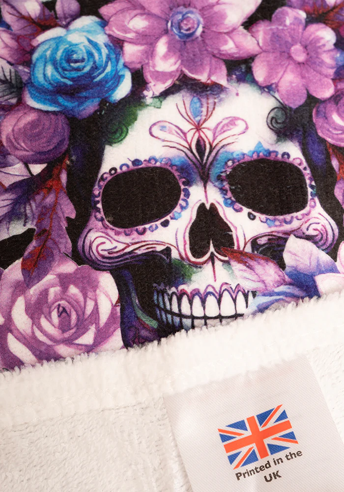Purple Floral Skull Print Hand Towel - Image 3