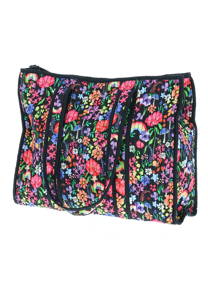 Rainbow Floral Print Quilted Tote Bag - Image 3