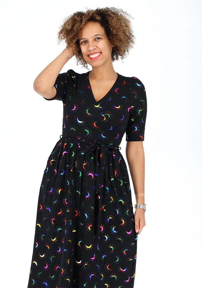 Viviana Rainbow Foil Moons Print Cotton Midaxi Dress - Image 5
