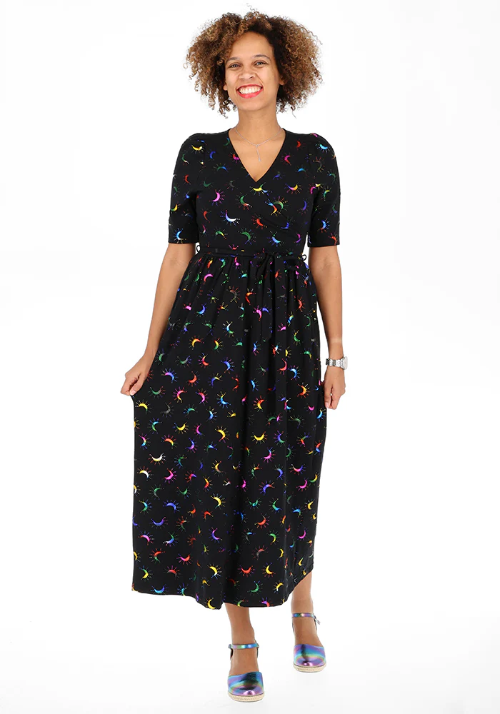 Viviana Rainbow Foil Moons Print Cotton Midaxi Dress - Image 9