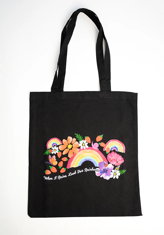 Rainbow Print Cotton Canvas Bag - Women's Tote Bag (Black)