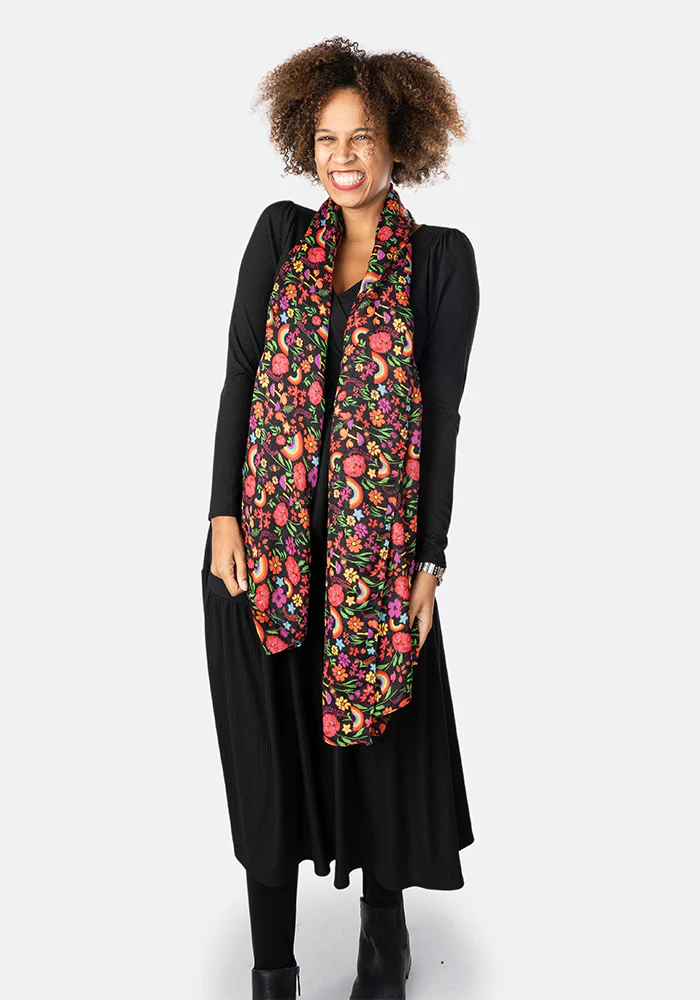 Colourful Women's Lightweight Printed Scarf - Rainbow Floral Print - Image 4