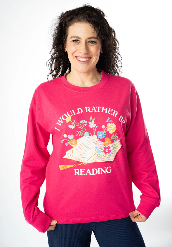 Hot Pink Rather Be Reading Print Sweatshirt - Image 4