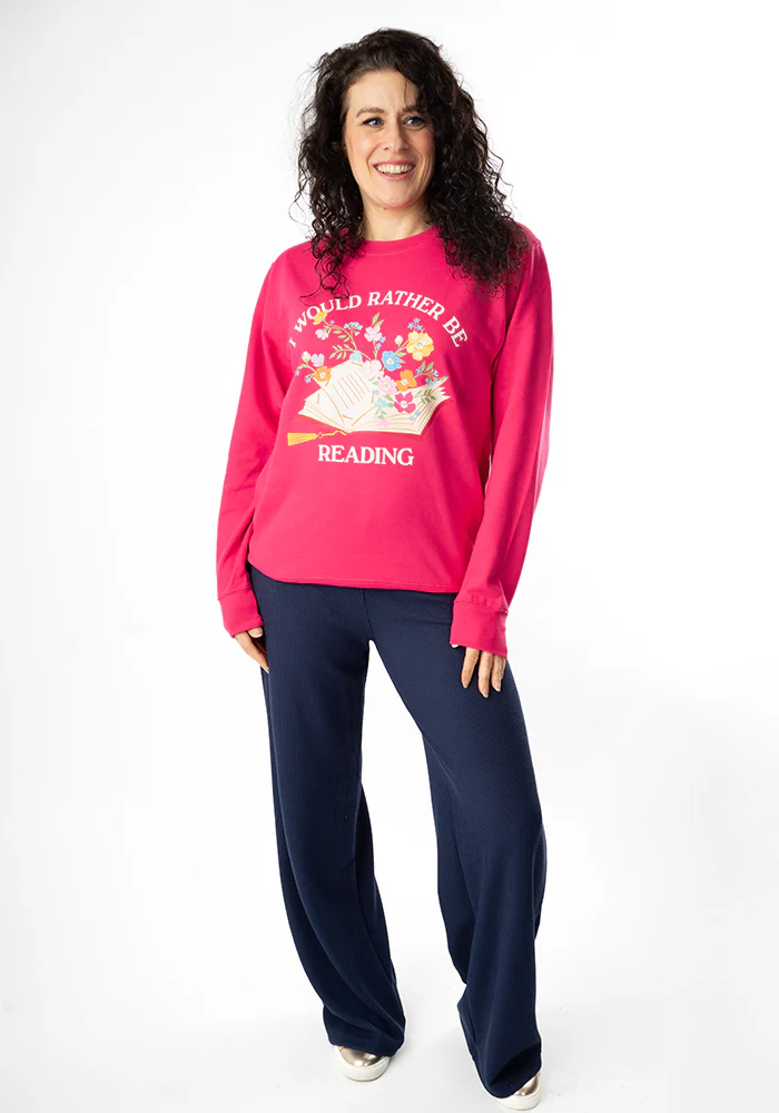 Hot Pink Rather Be Reading Print Sweatshirt - Image 5