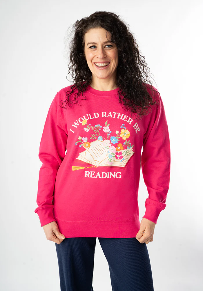 Hot Pink Rather Be Reading Print Sweatshirt - Image 6