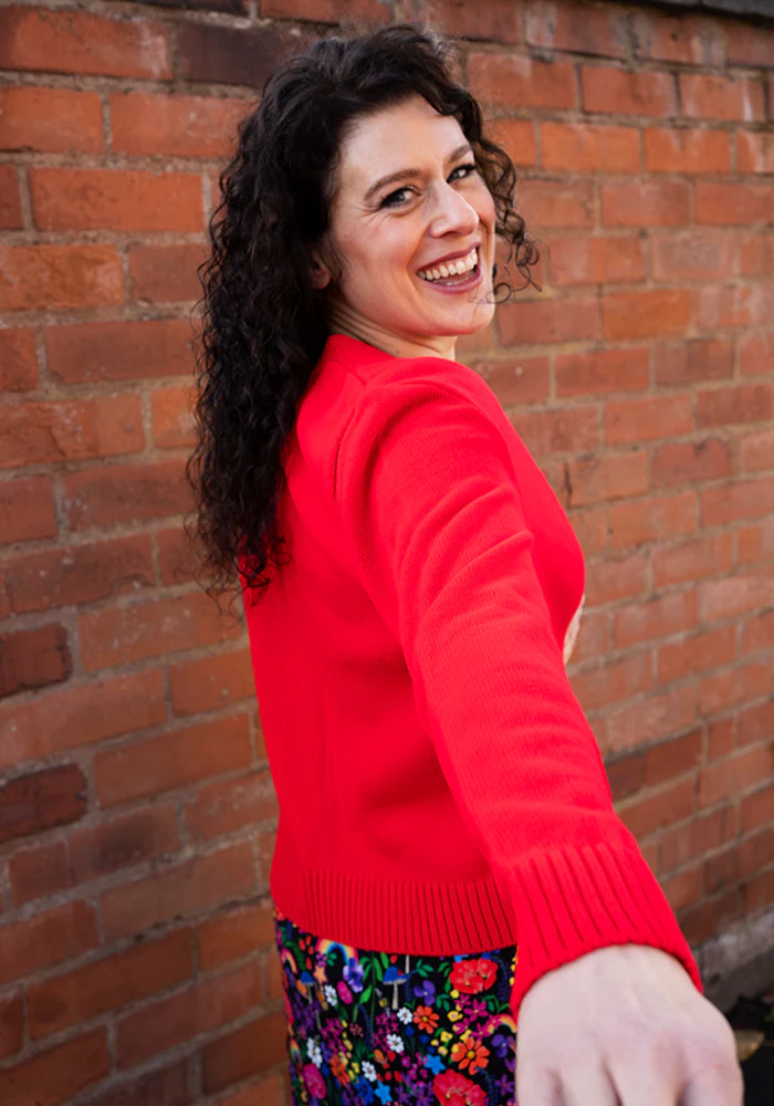 Red Ribbed Cuffed Cardigan - Image 3