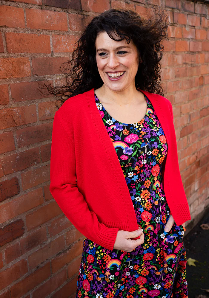 Red Ribbed Cuffed Cardigan - Image 4