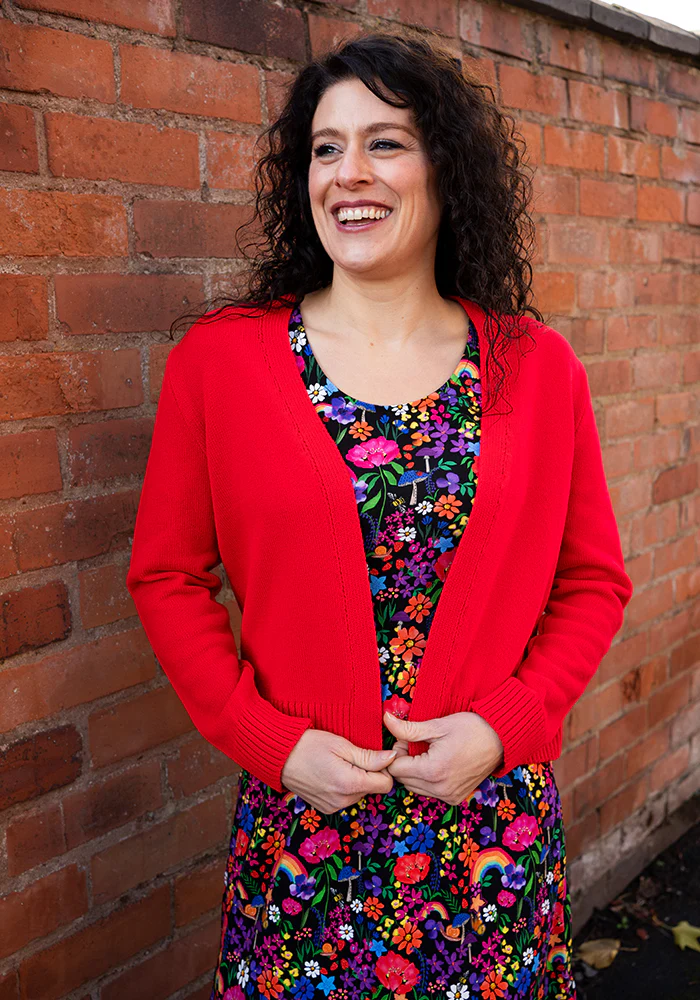 Red Ribbed Cuffed Cardigan - Image 6