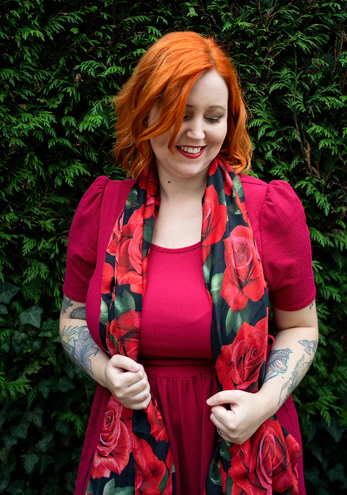 Colourful Women's Lightweight Printed Scarf - Red Rose Print - Image 3