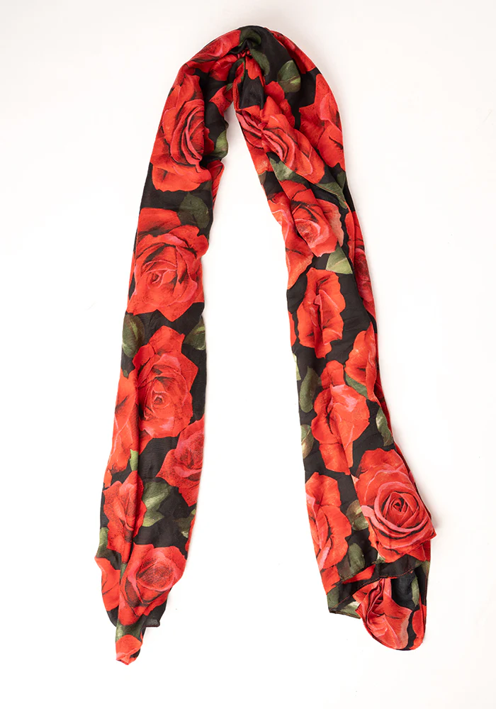 Colourful Women's Lightweight Printed Scarf - Red Rose Print - Image 4