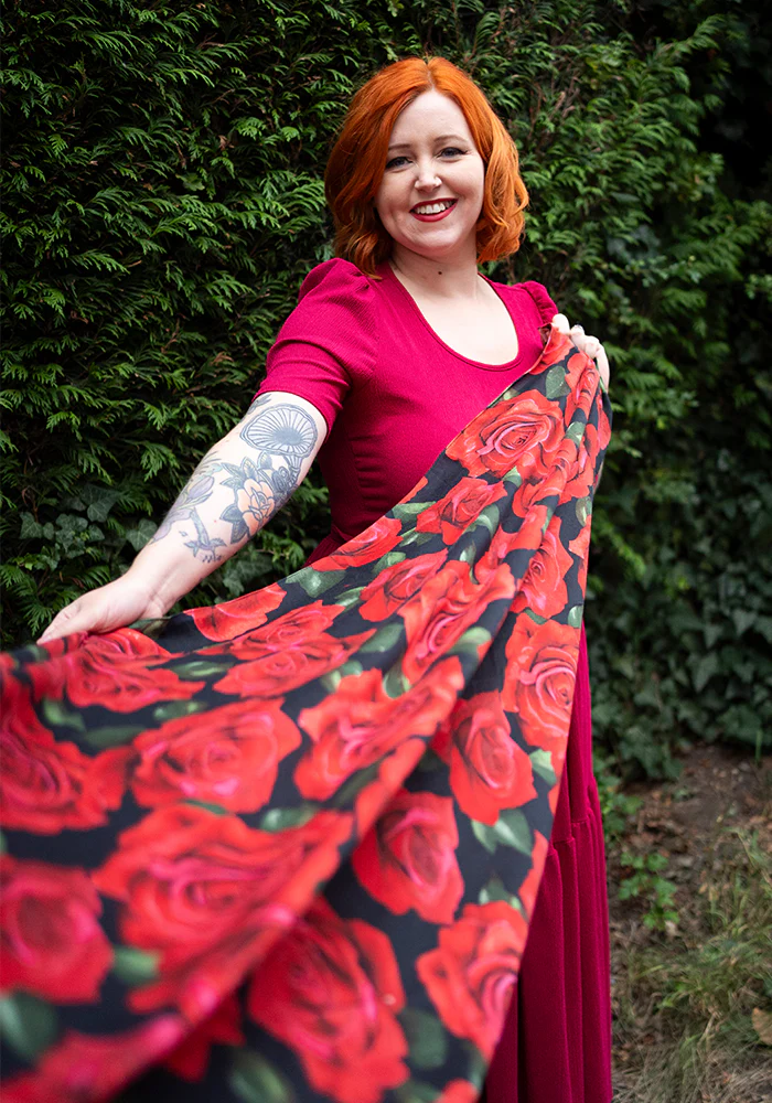 Colourful Women's Lightweight Printed Scarf - Red Rose Print - Image 5