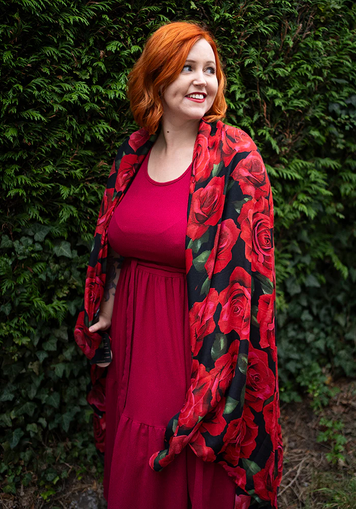 Colourful Women's Lightweight Printed Scarf - Red Rose Print - Image 6