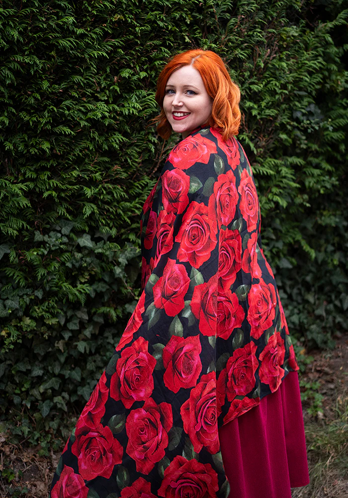 Colourful Women's Lightweight Printed Scarf - Red Rose Print - Image 7