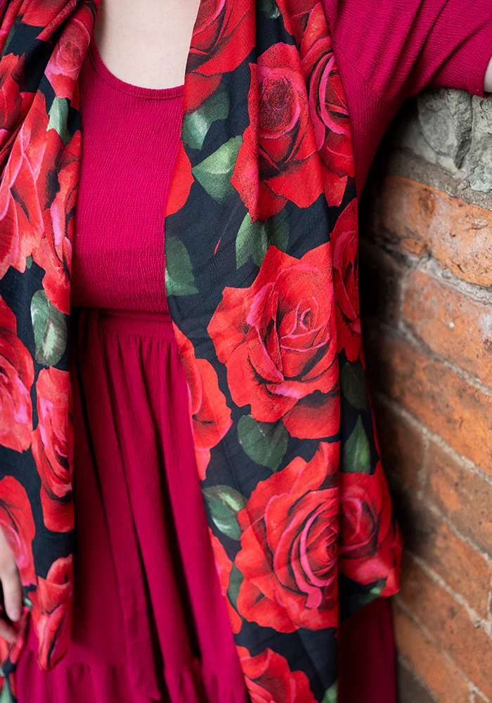 Colourful Women's Lightweight Printed Scarf - Red Rose Print - Image 9