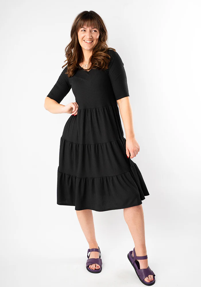 Reed Black Rib Brush Tiered Hem Dress - Image 3