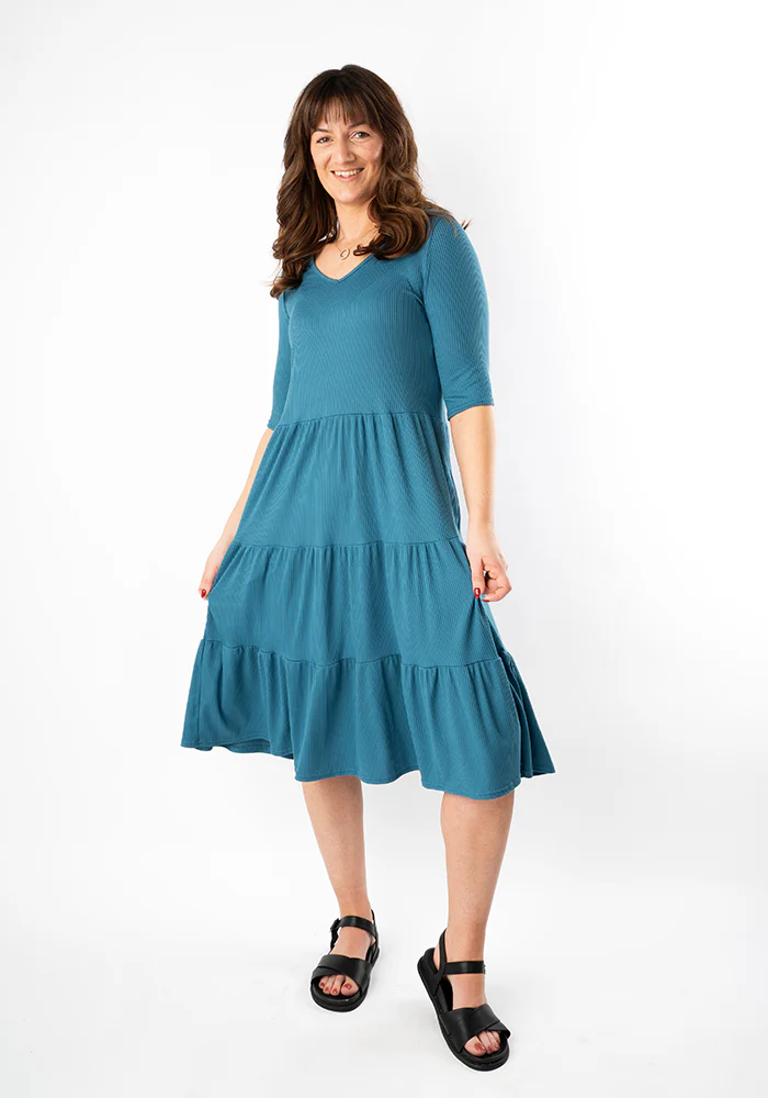 Reed Blue Rib Brush Tiered Hem Dress - Image 4