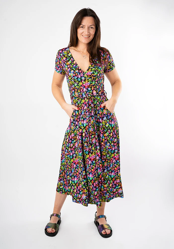 Reya Rainbow Jewels Print Viscose Midi Dress - Image 3