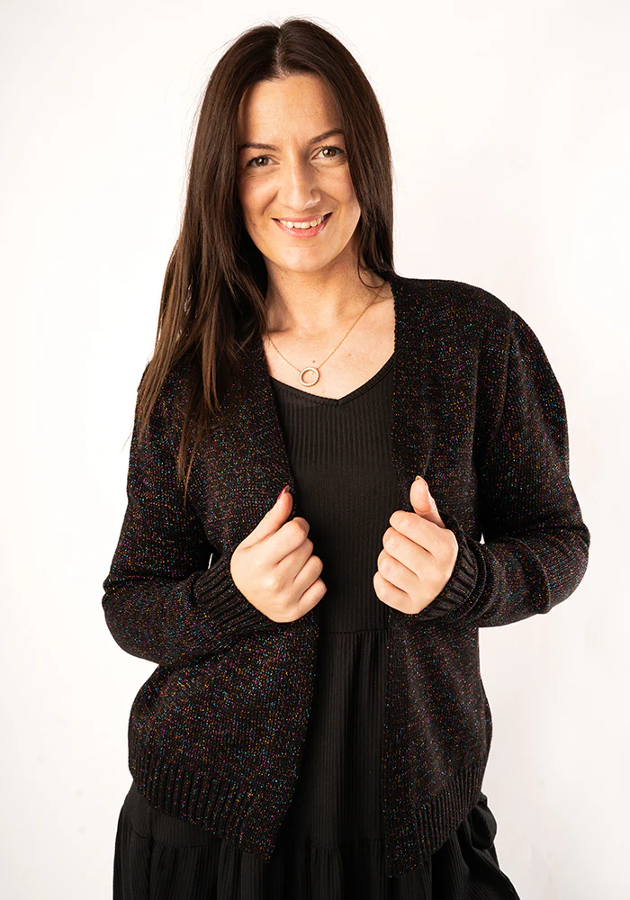 Ribbed Cuff Cardigan Black/Rainbow Lurex - Image 4