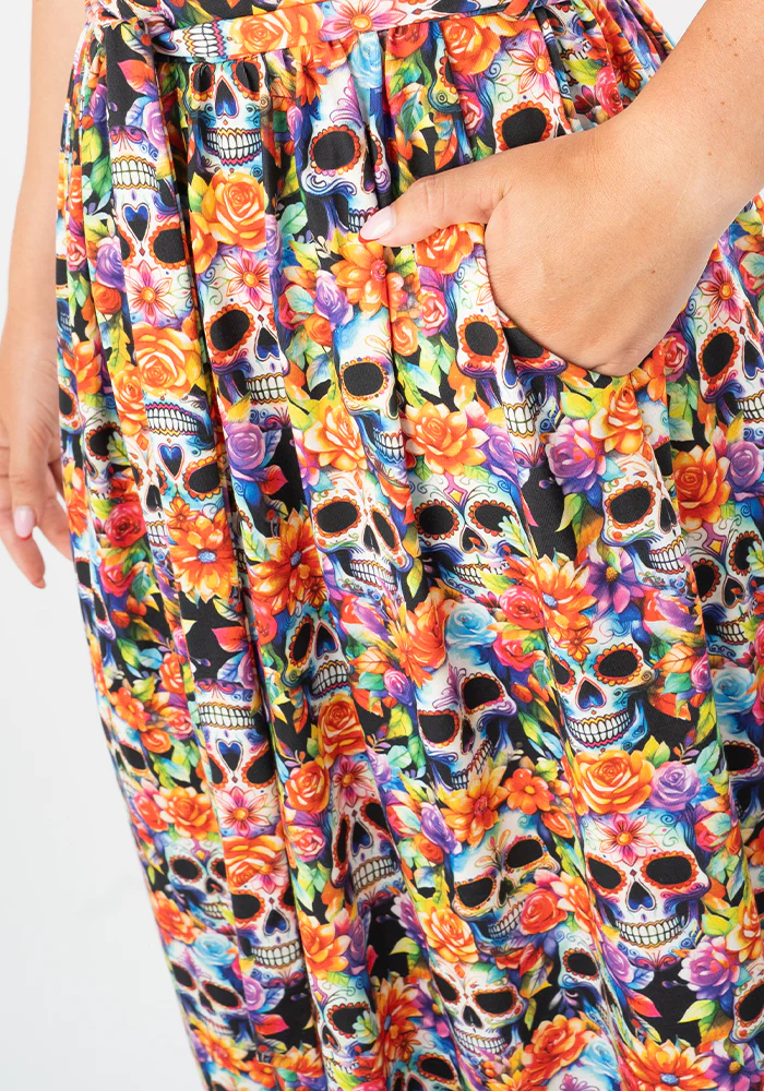 Romie Rainbow Floral Skull Print Jersey Midi Dress - Image 6