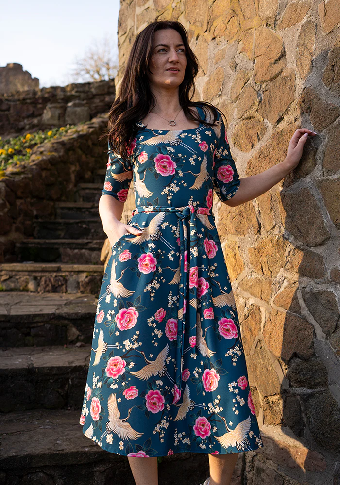 Rosemarie Floral Crane Print Swing Dress - Image 3