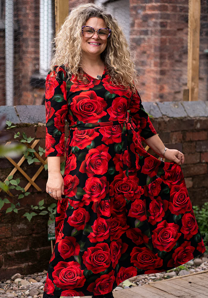 Rosine Red Rose Print Cotton Midaxi Dress - Image 7