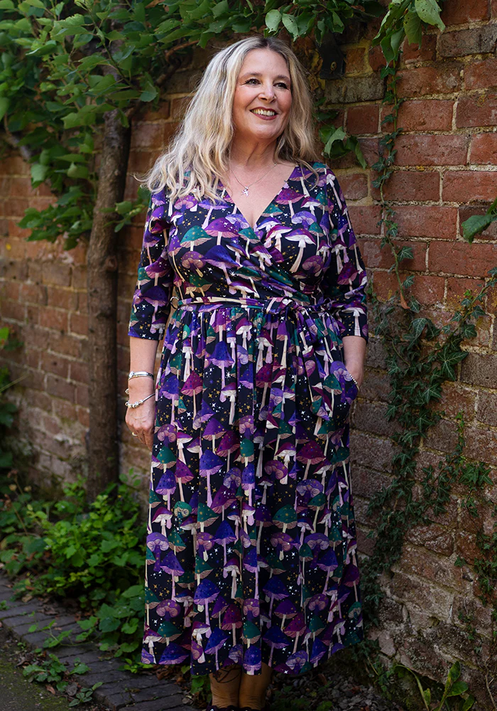 Runa Purple Mushroom Print Cotton Midi Dress - Image 9