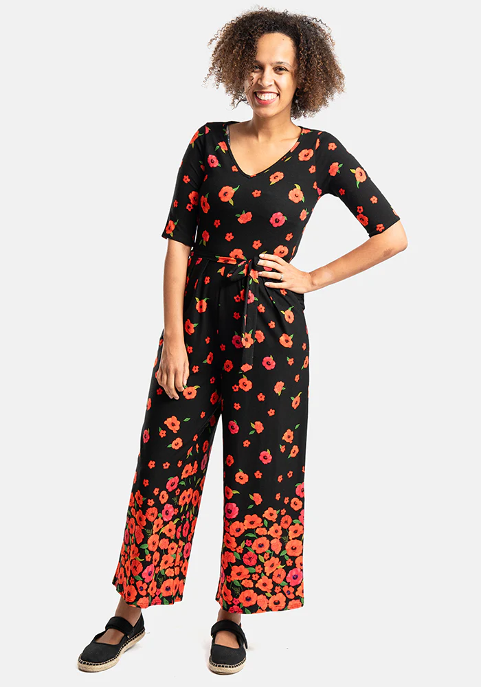 Russo Poppy Border Print Cotton Culotte Leg Jumpsuit - Image 5