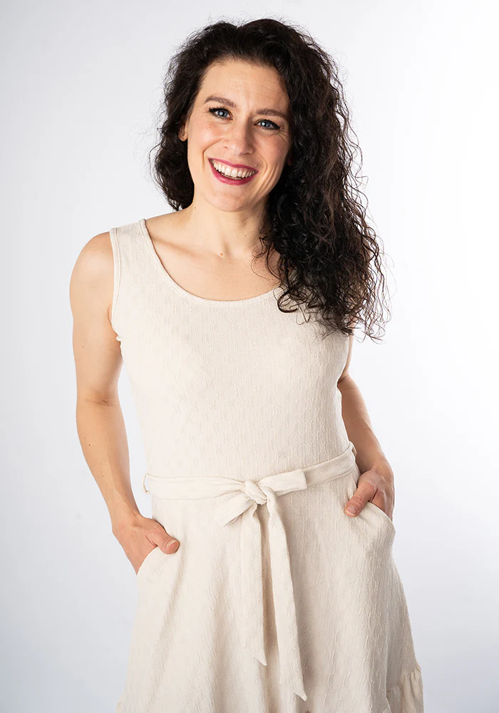 Shae Cream Oval Textured Tiered Hem Midi Dress - Image 4