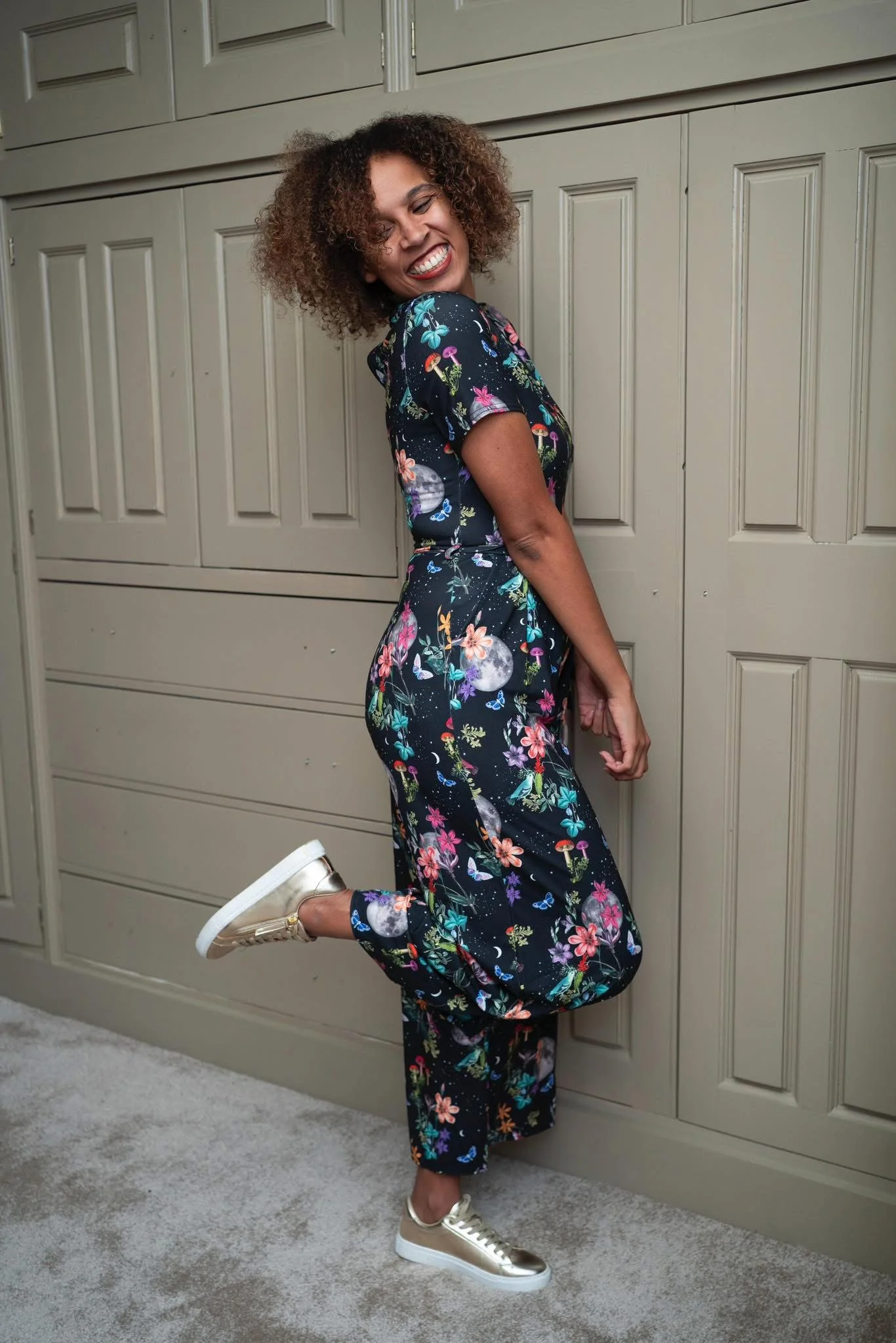 Sibry Midnight Botanical Print Culotte Leg Jumpsuit - Image 3