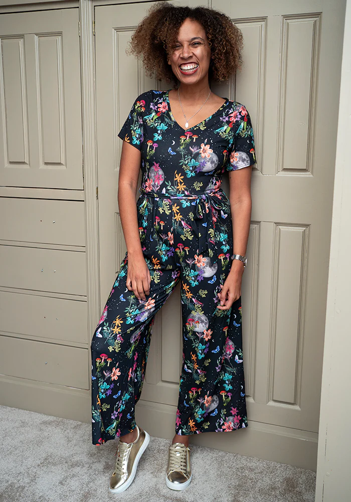 Sibry Midnight Botanical Print Culotte Leg Jumpsuit - Image 4
