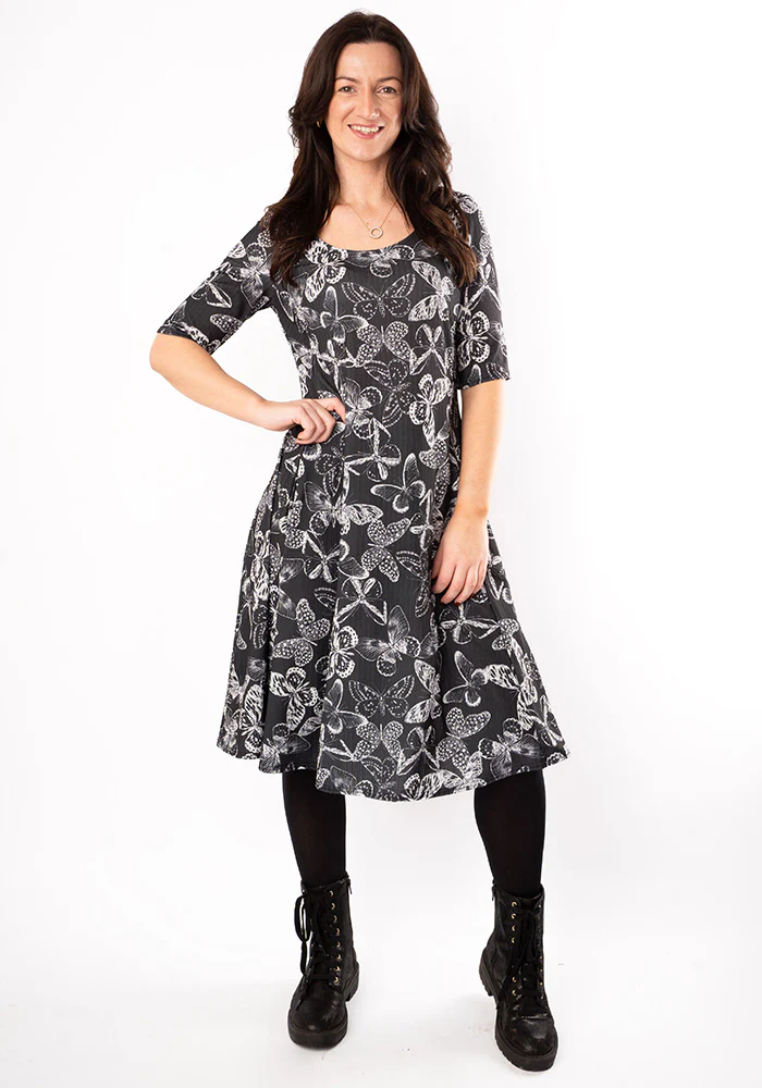 Skyla Mono Butterfly Print Trapeze Dress - Image 3