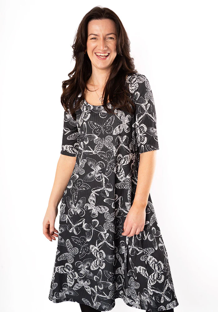 Skyla Mono Butterfly Print Trapeze Dress - Image 4
