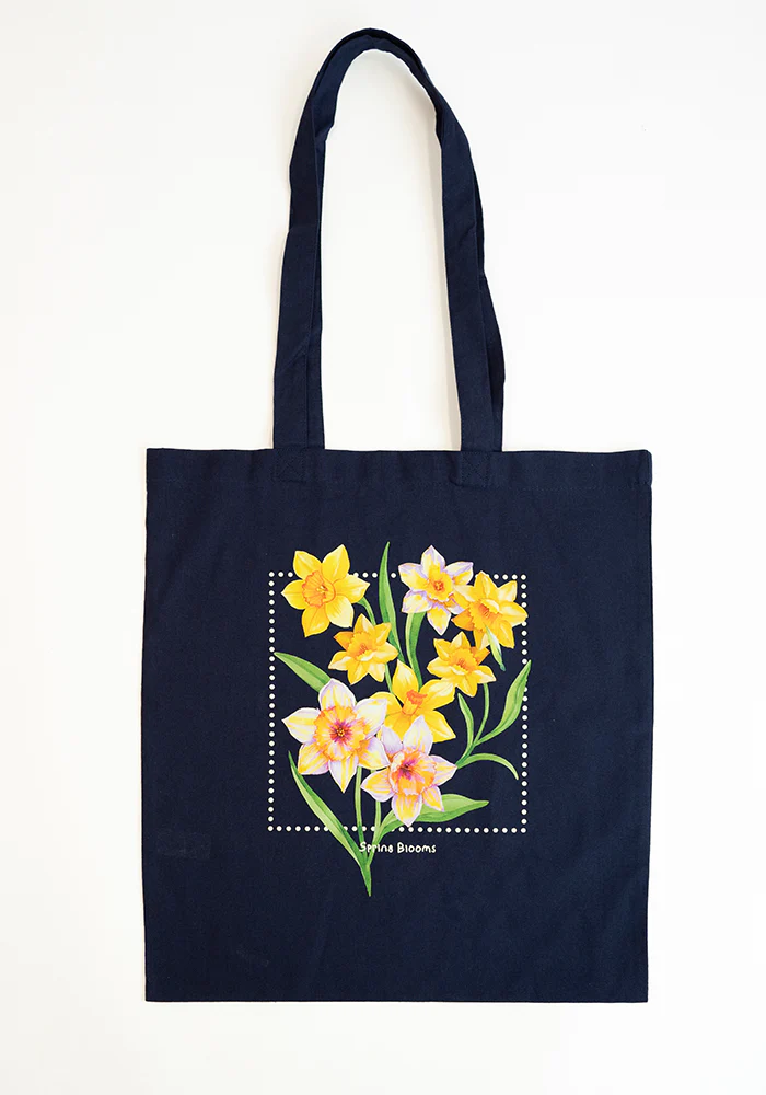 Spring Blooms Cotton Canvas Bag - Women's Tote Bag (Navy)