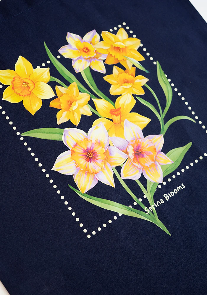 Spring Blooms Cotton Canvas Bag - Women's Tote Bag (Navy) - Image 2